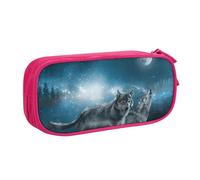 JKLQWC Wolf in the Moonlight Printed Pencil Case Cute Pen Pencil Box Bag Zipper Storage Organizer Box Holder for Office School Teen Girl Boy Adult,Pink