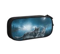 JKLQWC Wolf in the Moonlight Printed Pencil Case Cute Pen Pencil Box Bag Zipper Storage Organizer Box Holder for Office School Teen Girl Boy Adult,Black