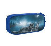 JKLQWC Wolf in the Moonlight Printed Pencil Case Cute Pen Pencil Box Bag Zipper Storage Organizer Box Holder for Office School Teen Girl Boy Adult,Blue