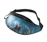 JKLQWC Wolf in the Moonlight Printed Waist Bag with Headphone Jack, Personalized Bumbags Fanny Packs Unisex Running Hiking Crossbody Bags for Men Women