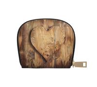 JKLQWC Wood Heart Printed Card Wallet for Women Men Cute Zipper Card Cases Holder Mini Coin Purse with 12 Card Slots