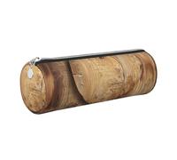 JKLQWC Wood Heart Printed Cylinder Pencil Case with Silver Zipper - Lightweight Leather Organizer for School, Office, Travel, Makeup
