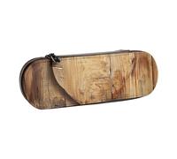 JKLQWC Wood Heart Printed Pencil Case Cute Pen Pencil Box Bag PU Leather Zipper Pencil Pouch Organizer for Office School Travel