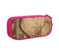 JKLQWC Wood Heart Printed Pencil Case Cute Pen Pencil Box Bag Zipper Storage Organizer Box Holder for Office School Teen Girl Boy Adult,Pink