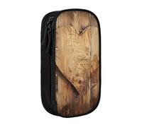 JKLQWC Wood Heart Printed Pencil Case Cute Pen Pouch Large Pen Bag Portable Storage Organizer Box for Office School Teen Girl Boy Adult,Black