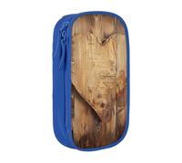 JKLQWC Wood Heart Printed Pencil Case Cute Pen Pouch Large Pen Bag Portable Storage Organizer Box for Office School Teen Girl Boy Adult,Blue