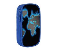 JKLQWC World Map Printed Pencil Case Cute Pen Pouch Large Pen Bag Portable Storage Organizer Box for Office School Teen Girl Boy Adult,Blue