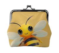 JKLQWC Yellow Cute Animal Bee Printed Coin Purse for Women Cute PU Leather Coin Wallet Mini Coin Purse Pouch with Kiss-Lock