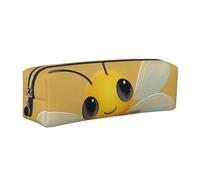 JKLQWC Yellow Cute Animal Bee Printed Leather Pencil Case with Gold Zipper - Simple and Lightweight Organizer for School, Office, Travel, Makeup