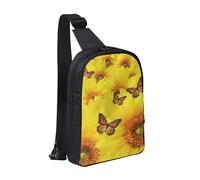 JKLQWC Yellow Flowers Butterflies Printed Crossbody Sling Backpack Sling Bag for Men Women Adjustable Shoulder Bag Travel Hiking Chest Bag Daypack