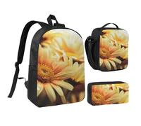JKLQWC Yellow Flowers in The Morning Print Backpack Set 3-Piece, 17-Inch School Bag with Insulated Lunch Bag & Pencil Case for Students Teens Girls Boys
