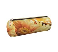 JKLQWC Yellow Flowers in The Morning Printed Cylinder Pencil Case with Gold Zipper - Lightweight Leather Organizer for School, Office, Travel, Makeup