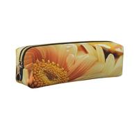 JKLQWC Yellow Flowers in The Morning Printed Leather Pencil Case with Gold Zipper - Simple and Lightweight Organizer for School, Office, Travel, Makeup