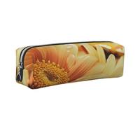 JKLQWC Yellow Flowers in The Morning Printed Leather Pencil Case with Silver Zipper - Simple and Lightweight Organizer for School, Office, Travel, Makeup