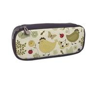 JKLQWC Yellow Leaves Chicken Printed PU Leather Pencil Case Cute Pen Pencil Box Bag Zipper Office School Pencil Pouch Organizer for Students Teen Girls Boys Adult Gifts
