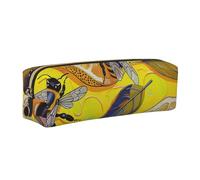 JKLQWC Yellow Lemon and Bee Printed Leather Pencil Case with Gold Zipper - Simple and Lightweight Organizer for School, Office, Travel, Makeup