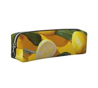 JKLQWC Yellow Lemons Printed Leather Pencil Case with Silver Zipper - Simple and Lightweight Organizer for School, Office, Travel, Makeup
