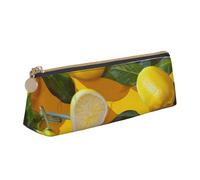 JKLQWC Yellow Lemons Printed Triangle Pencil Case with Zipper - Lightweight Leather Organizer for School, Office, Travel, Makeup