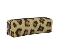 JKLQWC Yellow Leopard Print Printed Leather Pencil Case with Silver Zipper - Simple and Lightweight Organizer for School, Office, Travel, Makeup
