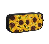 JKLQWC Yellow Sunflowers Printed Pencil Case Cute Pen Pencil Box Bag Zipper Storage Organizer Box Holder for Office School Teen Girl Boy Adult,Black