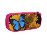JKLQWC Yellow Sunflowers with Blue Butterflies Printed Pencil Case Cute Pen Pencil Box Bag Zipper Storage Organizer Box Holder for Office School Teen Girl Boy Adult,Pink