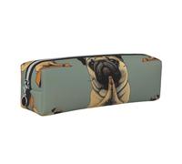 JKLQWC Yoga Pug Printed Leather Pencil Case with Silver Zipper - Simple and Lightweight Organizer for School, Office, Travel, Makeup