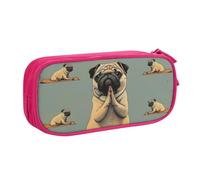 JKLQWC Yoga Pug Printed Pencil Case Cute Pen Pencil Box Bag Zipper Storage Organizer Box Holder for Office School Teen Girl Boy Adult,Pink