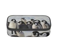 JKLQWC Young Penguins with Snow Printed Pencil Case Cute Pen Pencil Box Bag Large Capacity Compartment Zipper Pencil Pouch Organizer for Office School Travel