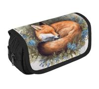 JKLQWH A Sleeping Fox Pencil Case With Double Zipper Large Capacity Cosmetic Bag 2 Compartments Portable Pencil Pouch For Office Supplies, Cosmetics