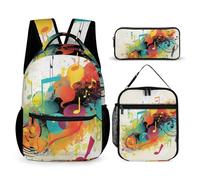JKLQWH Abstract Music Themed Backpack 3pcs Set Large Capacity Computer Backpack Reusable Lunch Bag Portable Pencil Case