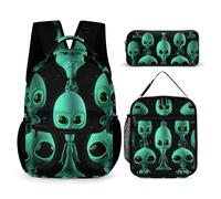 JKLQWH Aliens Backpack 3pcs Set Large Capacity Computer Backpack Reusable Lunch Bag Portable Pencil Case