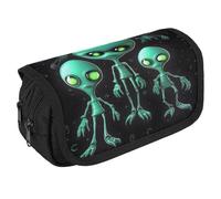 JKLQWH Aliens Pencil Case With Double Zipper Large Capacity Cosmetic Bag 2 Compartments Portable Pencil Pouch For Office Supplies, Cosmetics