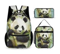 JKLQWH Bamboo with Panda Backpack 3pcs Set Large Capacity Computer Backpack Reusable Lunch Bag Portable Pencil Case