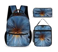 JKLQWH Big Blue Flower Backpack 3pcs Set Large Capacity Computer Backpack Reusable Lunch Bag Portable Pencil Case