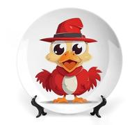 JKLQWH Bone China Decorative Plate 8inch Art Ceramic Decorative Plate With Display Stand Chicken Wearing Hat Handmade Ceramic Ornament For Home Office Wall Decor