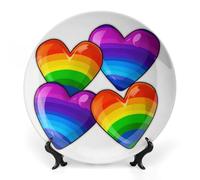 JKLQWH Bone China Decorative Plate Ceramic Dinner Plates Rainbow Colored Gay Pride Hearts Ceramic Decorative Plate with Display Stand Art Crafts Ceramic Ornaments for Wall Hanging Decor 8inch