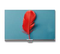 JKLQWH Business Card Holder,business Card Organizer, with A Red Feather Printed Pocket Card Holders for Men Or Women,Metal Slim Name Card Holder,RFID Blocking Business Card Holder Case