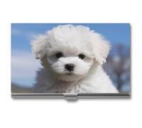 JKLQWH Business Card Holder,business Card Organizer, with Bichon Frise Dog Printed Pocket Card Holders for Men Or Women,Metal Slim Name Card Holder,RFID Blocking Business Card Holder Case