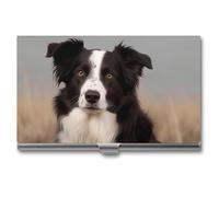 JKLQWH Business Card Holder,business Card Organizer, with Border Collie Printed Pocket Card Holders for Men Or Women,Metal Slim Name Card Holder,RFID Blocking Business Card Holder Case