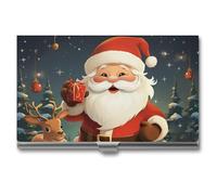 JKLQWH Business Card Holder,business Card Organizer, with Christmas Santa Claus Printed Pocket Card Holders for Men Or Women,Metal Slim Name Card Holder,RFID Blocking Business Card Holder Case