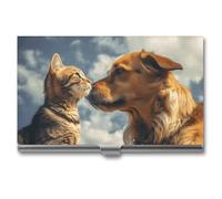 JKLQWH Business Card Holder,business Card Organizer, with Dog And Cat Face to Face Printed Pocket Card Holders for Men Or Women,Metal Slim Name Card Holder,RFID Blocking Business Card Holder Case