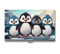 JKLQWH Business Card Holder,business Card Organizer, with Five Cute Penguins Printed Pocket Card Holders for Men Or Women,Metal Slim Name Card Holder,RFID Blocking Business Card Holder Case