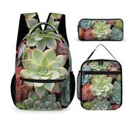 JKLQWH Cactus Succulents Backpack 3pcs Set Large Capacity Computer Backpack Reusable Lunch Bag Portable Pencil Case
