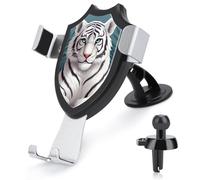 JKLQWH Car Phone Holder Cute White Tiger Printed Mount Cell Phone Holder for Car Dashboard Windshield Suction Cup Hands-Free Car Phone Stand Automobile Cradles Universal