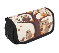 JKLQWH Cartoon Owl on Tree Pencil Case With Double Zipper Large Capacity Cosmetic Bag 2 Compartments Portable Pencil Pouch For Office Supplies, Cosmetics