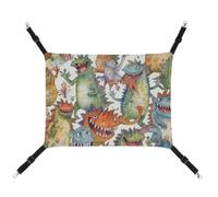 JKLQWH Cat Hammock,with Chaotic Colorful Monsters Printed Washable Soft Outdoor Cat Mat,Pet Hammock Bed Adjustable, with Adjustable Straps and Metal Hooks,for Cats Small Dogs Rabbits