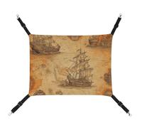 JKLQWH Cat Hammock,with Ship and Compass Printed Washable Soft Outdoor Cat Mat,Pet Hammock Bed Adjustable, with Adjustable Straps and Metal Hooks,for Cats Small Dogs Rabbits