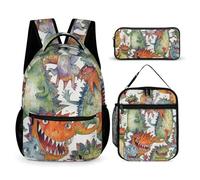 JKLQWH Chaotic Colorful Monsters Backpack 3pcs Set Large Capacity Computer Backpack Reusable Lunch Bag Portable Pencil Case