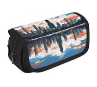 JKLQWH Chicago Skyline Pencil Case With Double Zipper Large Capacity Cosmetic Bag 2 Compartments Portable Pencil Pouch For Office Supplies, Cosmetics