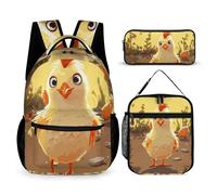 JKLQWH Chicken Chick Backpack 3pcs Set Large Capacity Computer Backpack Reusable Lunch Bag Portable Pencil Case
